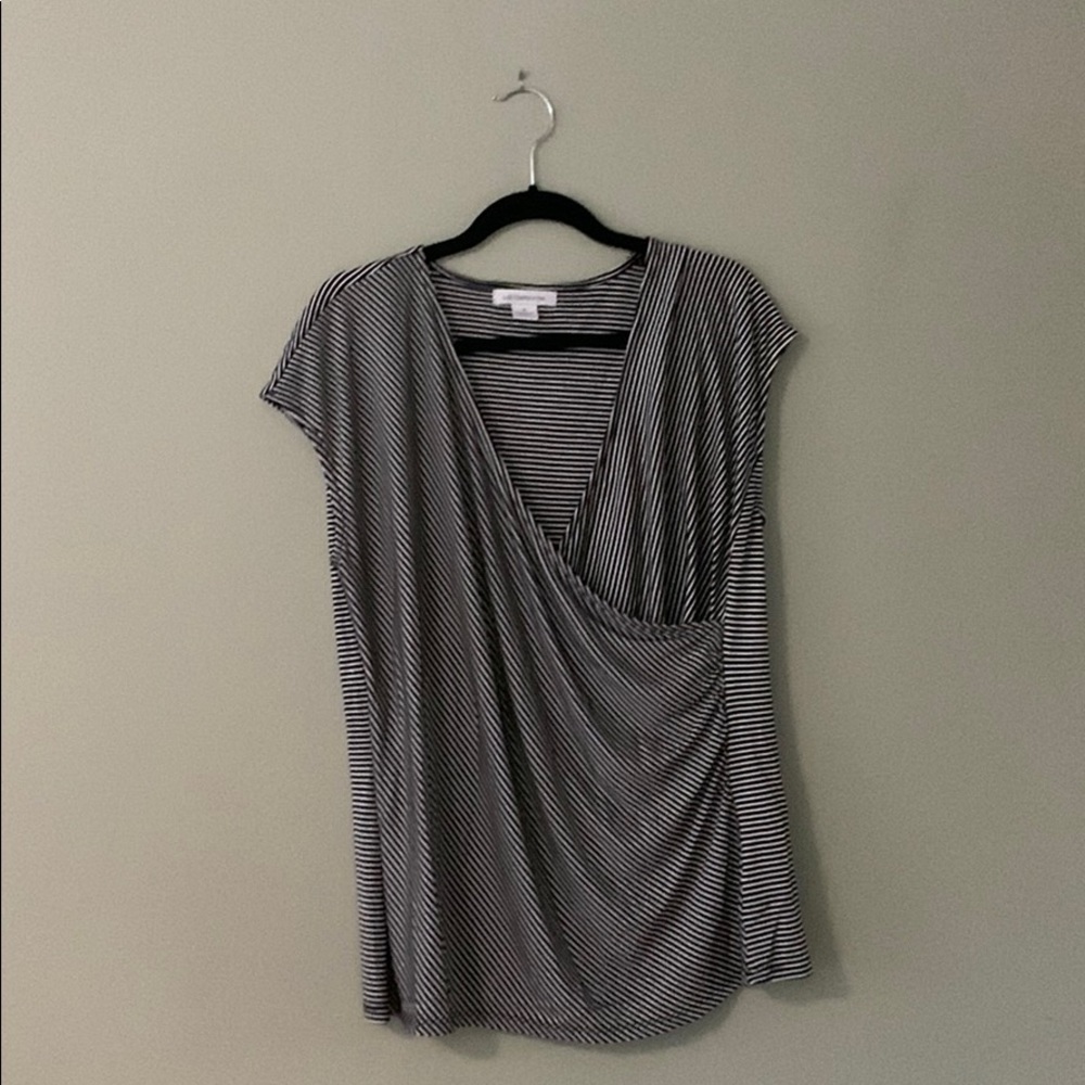 Liz Claiborne | Striped Faux-Wrap Top